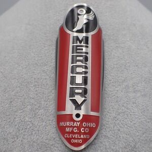 READ VTG Mercury Bicycle Head Badge Murray Ohio Mfg Cleveland Aluminum Red Black